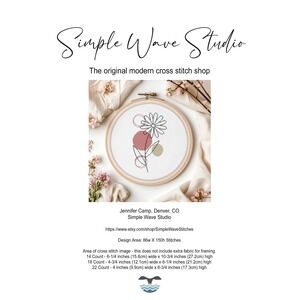Boho Pink Daisy Flower Silhouette Modern Black Art Counted Cross Stitch‎ Pattern